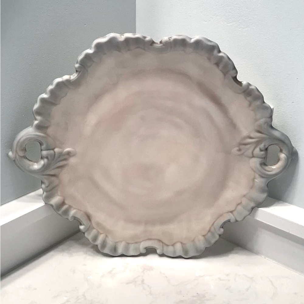 Vintage Round Ceramic Tray Blue White